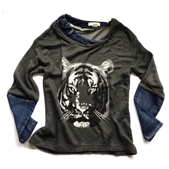 FIFTY PERCENT | GRAY KNIT DENIM PATCHWORK PULLOVER - Picture 2 of 8